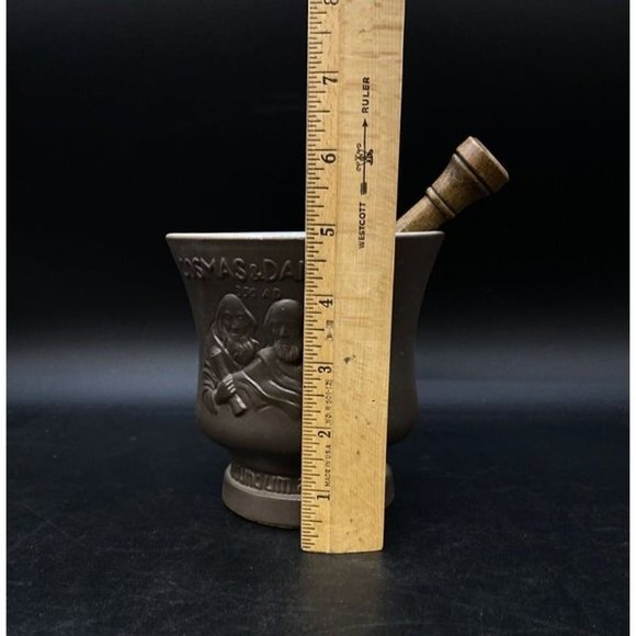 Schering Cosmas & Damian Coricidin Mortar & Pestle Apothecary Pharmaceutical A - Picture 8 of 12